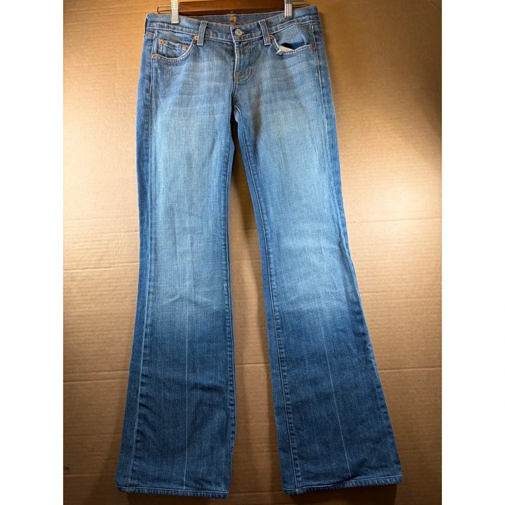 7 For All Mankind Flare Jeans Womens 29 Blue Low Rise Stretch Denim U076055U